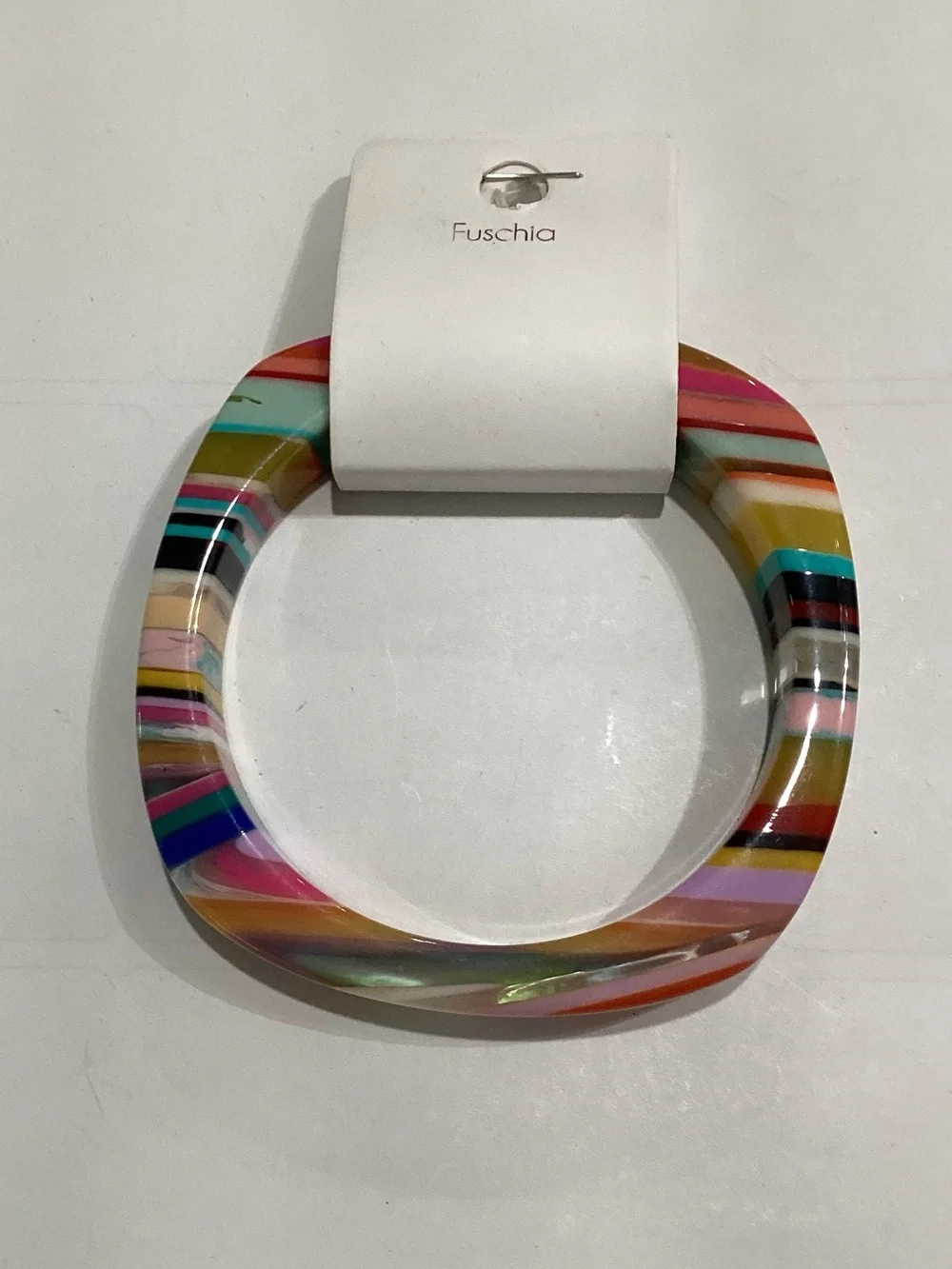 Fuschia Multicolor Striped Resin Bangle